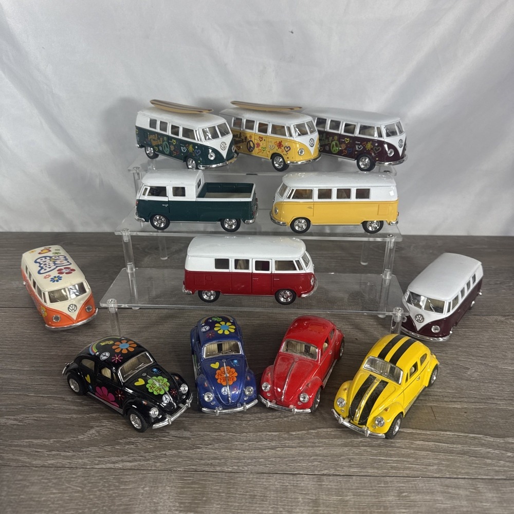 Kinsmart Volkswagen Classical Beetle And Bus Lot Of 12 Die Cast Plastic